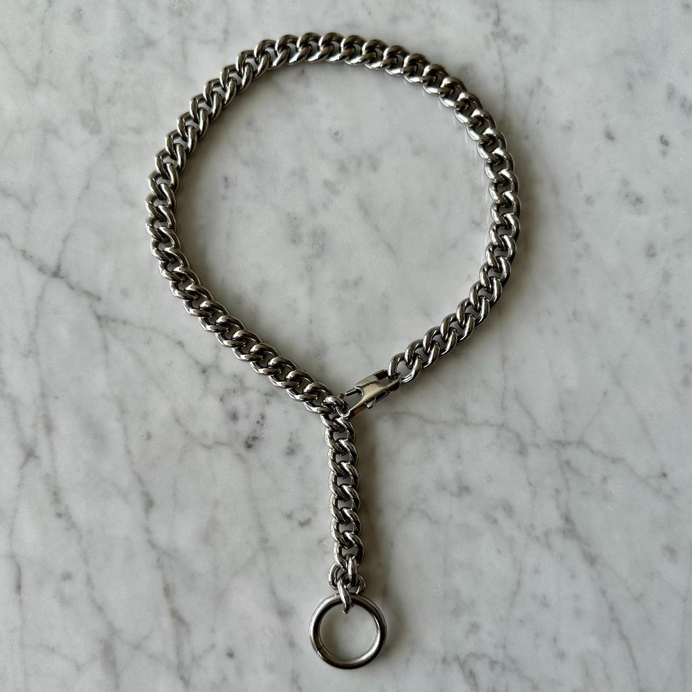 Silver Stainless Steel Adjustable Cuban Chain Link Choker Necklace